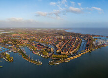 High Resolution Aerial Picture Of The Historic Town Enkhuizen Situated On The Ijsselmeer Lake In North-Holland, The Netherlands