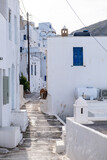 Fototapeta Uliczki - Greece, Serifos island. Traditional white building and narrow street at Chora town  Cyclades.