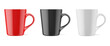 Mockup of a mug for drinks. White, black, red blank realistic isolated cup. Vector EPS 10