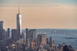 Financial district of nyc with One World Trade Center at sunset - NYC, USA