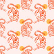 Groovy boho asian tigers doodle modern art print funny handdrawn childish cartoon funky trendy style vector illustration clipart seamless pattern print
