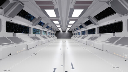 3d render. Futuristic hallway. Concept of modern architecture and interior spaceship