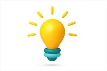 3d light bulb, light idea icon team processes brainstorming on idea development cartoon style vector