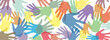 Hands banner colorful vector background. Concept of teamwork, solidarity, volunteer, vote, group, friendship, unity, company, partnership, business