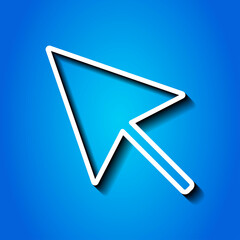 Cursor simple icon vector. Flat desing. White icon with shadow on blue background.ai