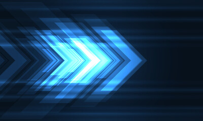 Poster - Blue arrows movement high-speed futuristic abstract technology concept background. Dynamic motion blue hi tech digital arrows and light stripes. Vector illustration