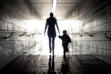 Fototapeta Sport - Mom and boy in tunnel