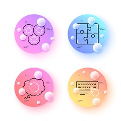 Poster - Puzzle, Stars and Computer keyboard minimal line icons. 3d spheres or balls buttons. Recovery data icons. For web, application, printing. Engineering strategy, Ranking stars, Pc device. Vector