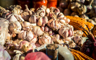 Wall Mural - fresh garlic at a farmers market in Romania