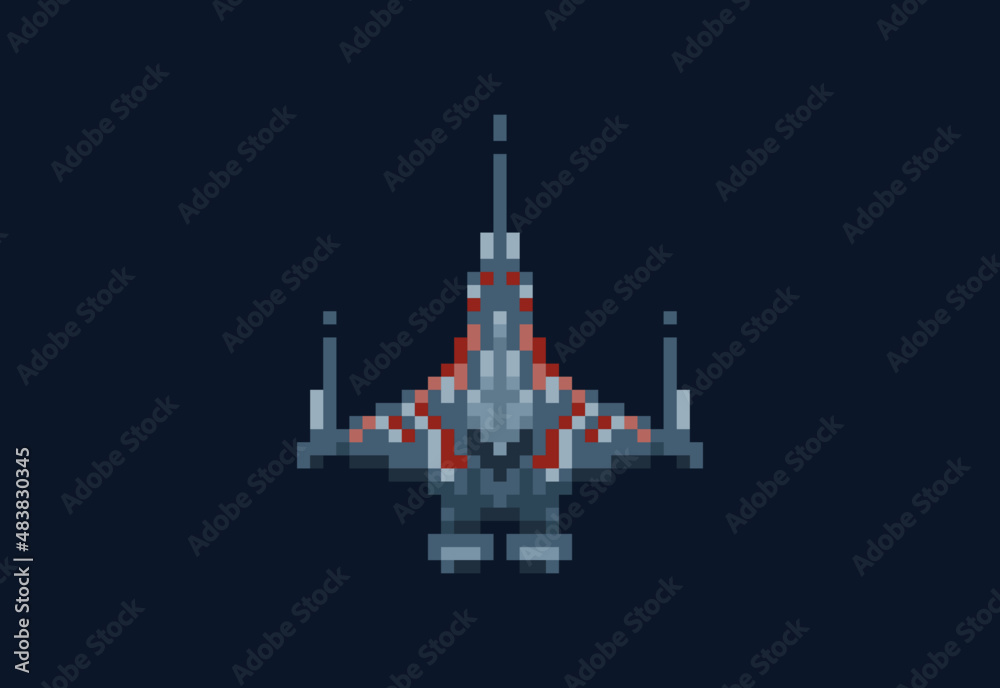 Illustration of a spaceship top view in pixel art style Stock Vector ...