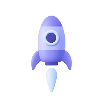 Wall Mural - Spaceship rocket. Toy rocket upswing ,spewing smoke. Startup, space, business concept. 3d vector icon. Cartoon minimal style.