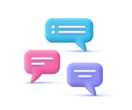 Speech bubbles for text. 3d vector icon. Chat message, social media chatting, notification concept. Cartoon minimal style.