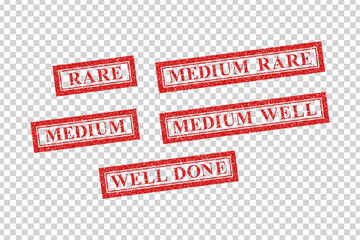 Vector realistic isolated red rubber stamp of meat degrees of doneness on the transparent background.