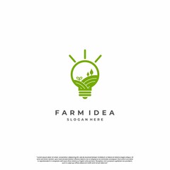 Wall Mural - 
farm idea logo design concept modern. land with light bulb logo
