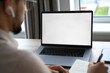 © Stock 4 You - Young man working on laptop with blank copy space screen from home office