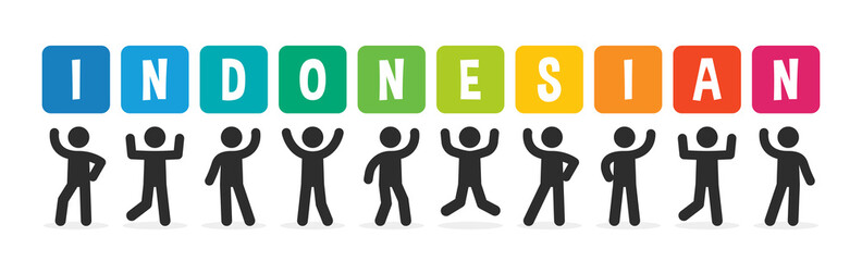 Poster - Crowed of people holding sign with text Indonesian. Banner vector illustration.