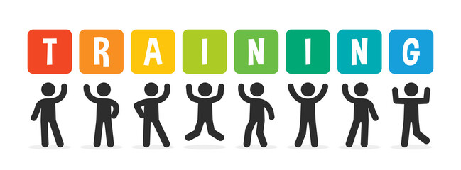 Poster - A group of people standing with text Training. Vector illustration