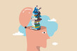 © Nuthawut - Reading books to gain knowledge, intelligence and thinking skill, lifelong learning, research and study for personal growth concept, calm young adult reading book on books stack growth from his head.