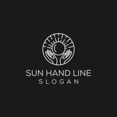 Vector abstract logo design template in trendy linear minimal style - hands , moon and sun - abstract symbol for cosmetics and packaging, jewelry, hand crafted or beauty products