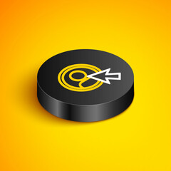 Poster - Isometric line Create account screen icon isolated on yellow background. Black circle button. Vector