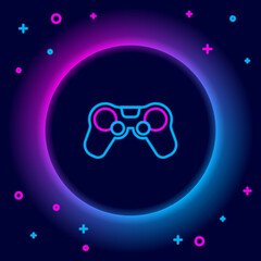 Sticker - Glowing neon line Gamepad icon isolated on black background. Game controller. Colorful outline concept. Vector