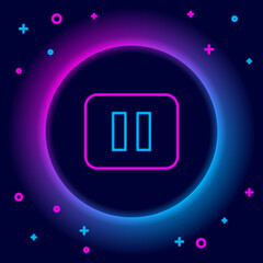 Canvas Print - Glowing neon line Pause button icon isolated on black background. Colorful outline concept. Vector