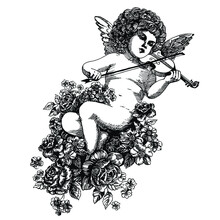 An Angel Plays The Violin Surrounded By Flowers. Vector Illustration.