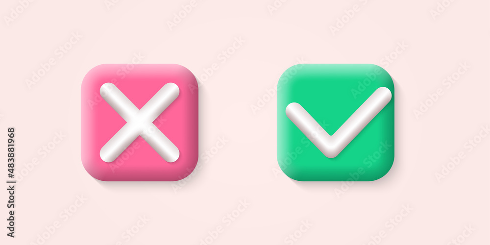 Check mark icon. 3d tick and cross symbols. Correct, wright and wrong ...