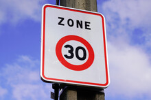 Zone 30 French City Road Car Sign To Limit Town Center Vehicle Speed To 30km Per Hour
