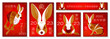 Set of banners for Chinese New Year. Chinese translation: we wish you happiness and health in the coming year, hello hare, good luck, prosperity, success, joy, rabbit. Vector illustration.
