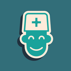 Poster - Green Male doctor icon isolated on green background. Long shadow style. Vector