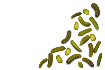 Wall Mural - Tasty Whole green cornichons isolated on a white background