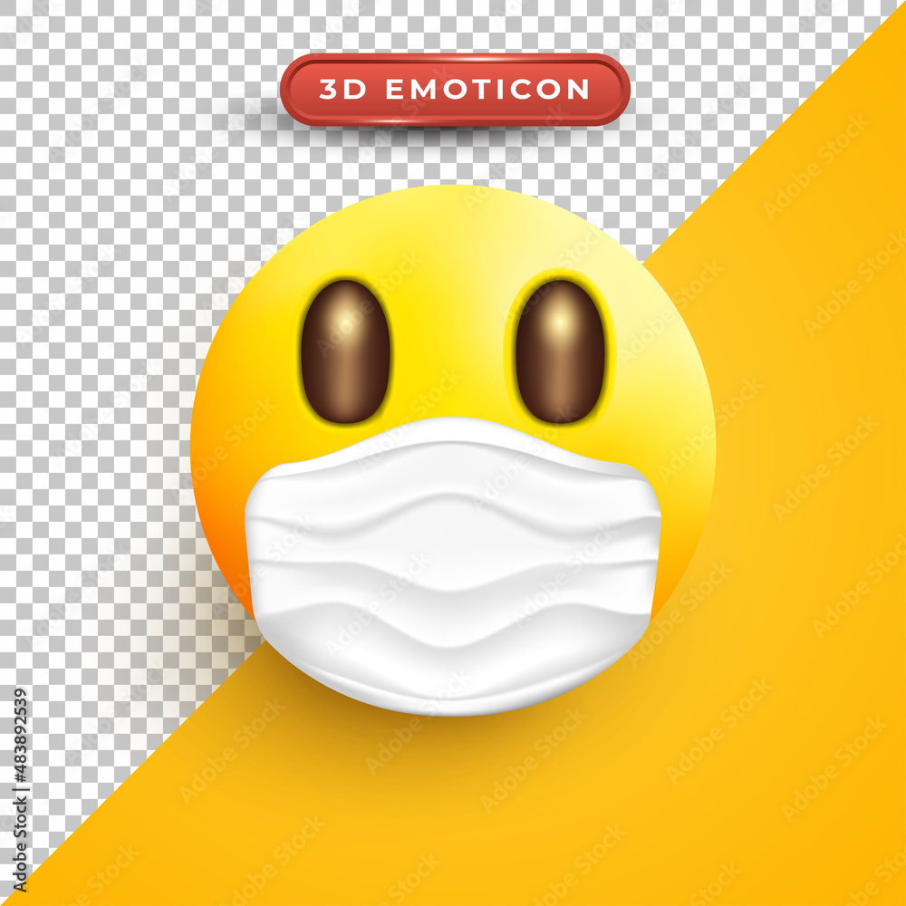 3d emoji with flat face and wearing a mask Stock Vector | Adobe Stock