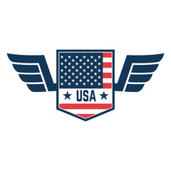 Wall Mural - Emblem template with american flag and wings. Design element for emblem, sign, badge, logo. Vector illustration