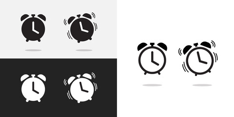Poster - Clock alarm ringing icon vector silhouette line outline art pictogram or wake up time deadline sound from watch isolated on white and dark black background illustration clipart retro old