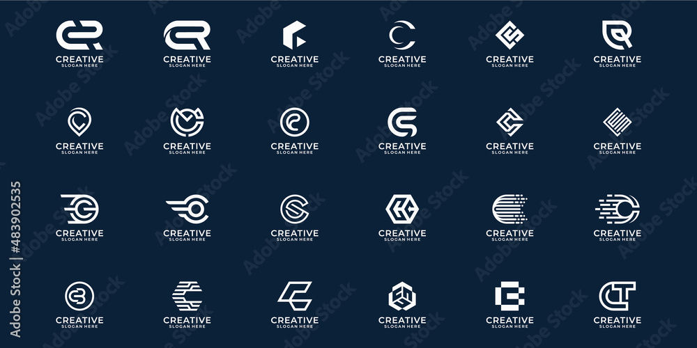 set of creative monogram letter C logo design template Stock Vector ...