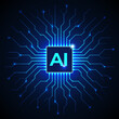 © valerybrozhinsky - Artificial intelligence, ai. Abstract processor, computer digital chip, printed circuit board. Dark blue technology background, template, design element for web banner, poster. Vector cyber graphics
