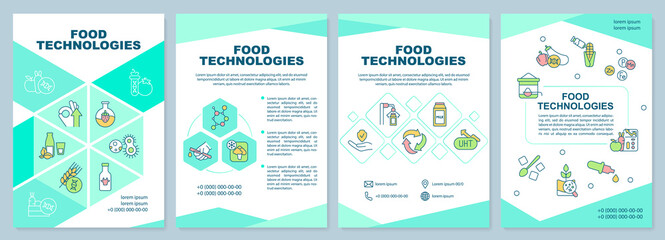 Food technologies brochure template. Processing techniques. Leaflet design with linear icons. 4 vector layouts for presentation, annual reports. Arial-Black, Myriad Pro-Regular fonts used