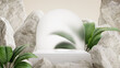 podium with stone,tropical plant on summer concept for product display.