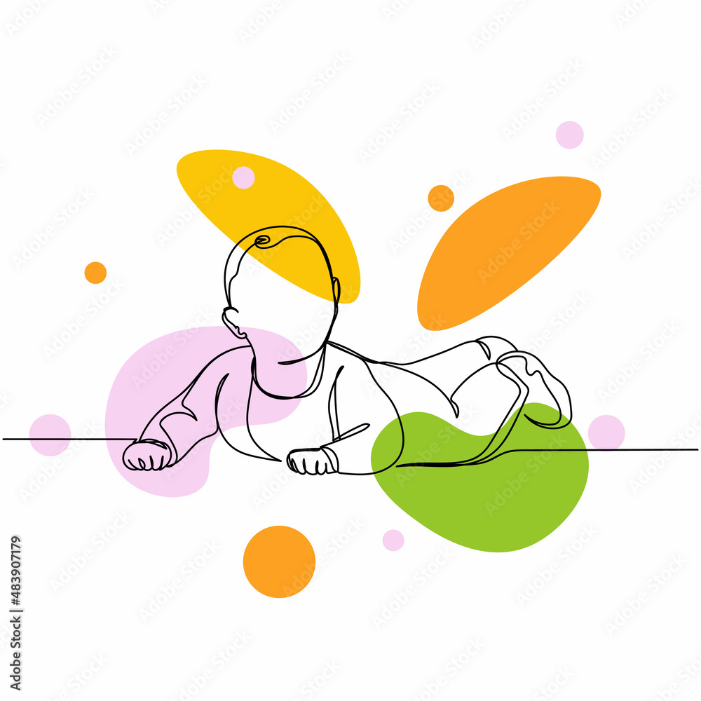 Continuous one simple single abstract line drawing of kid baby born in ...