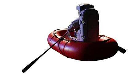 Wall Mural - astronaut in red dinghy, isolated on white background