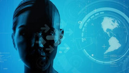 Poster - AI (Artificial Intelligence) concept. Deep learning. Global network. Singularity.