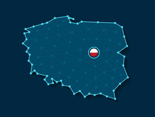 Wall Mural - Poland simplified vector map in a digital blue design