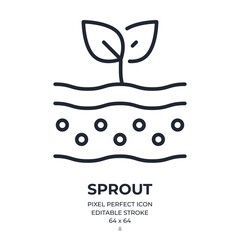 Wall Mural - Sprout editable stroke outline icon isolated on white background flat vector illustration. Pixel perfect. 64 x 64.