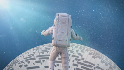 Wall Mural - astronaut in front of a maze planet