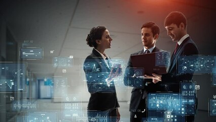 Poster - Digital transformation concept. Group of businesspeople meeting in the office.