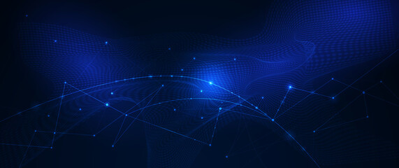 Fototapete - Vector molecule, Network Connected lines with dots, technology on blue background. Abstract internet network connection design for web site. Digital data, communication, science and futuristic concept