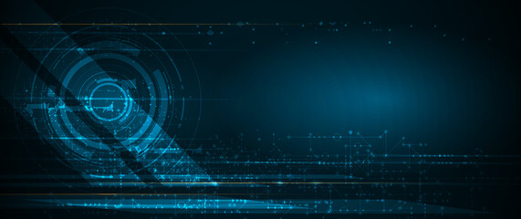 Aufkleber - Vector Abstract circuit board, Illustration high tech computer, engineering, science and information technology on dark blue color background. Hi-tech digital technology and futuristic concept