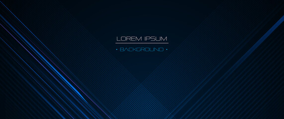 Fototapete - Vector abstract line pattern, digital hi tech technology design and light effect. High speed movement and connection, dark blue background. Illustration futuristic, communication, cyberspace concept.