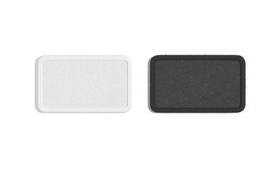 blank black and white rectangle embroidered patch mockup, top view